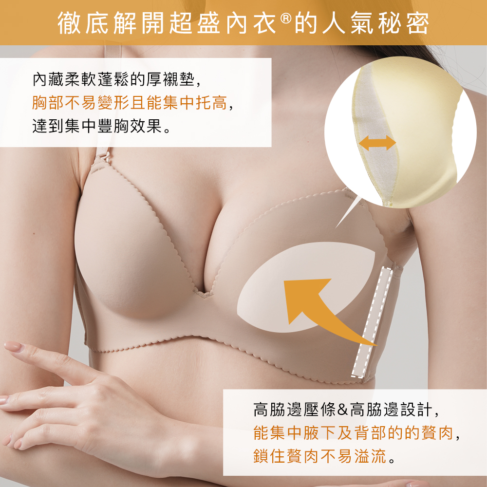 「ランキング常連！超盛ブラ®が多くの方に指示される理由は？」①内蔵のふかふかの厚手パッドがバストを潰さず下から押し上げ＆グッと中央へ谷間寄せ②脇高ボーン入り＆脇高設計で脇肉を背中からグイ寄せして贅肉を逃さない③ぷっくりキレイなバストライン！（しっかりと形成された立体的なモールドカップが、バストの形をぷっくり丸くキレイに魅せる！）④ファッションにも最適（シームレス仕様＆波形加工で薄着にも響きにくいから洋服のラインもキレイ）⑤ズレにくく安定感あるつけ心地（U字バッグで動いてもズレにくく安定感あるつけ心地。いっそう脇肉を逃しません。）