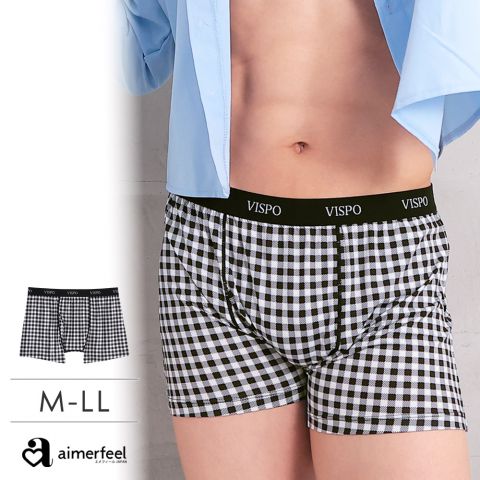黑白格紋日常男仕平口褲